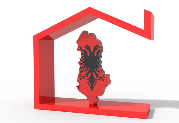 Albania 3D map with house symbol — Stock Photo, Image