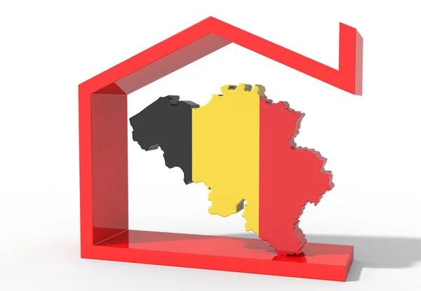 Bélgica Mapa 3D con símbolo de la casa — Foto de Stock