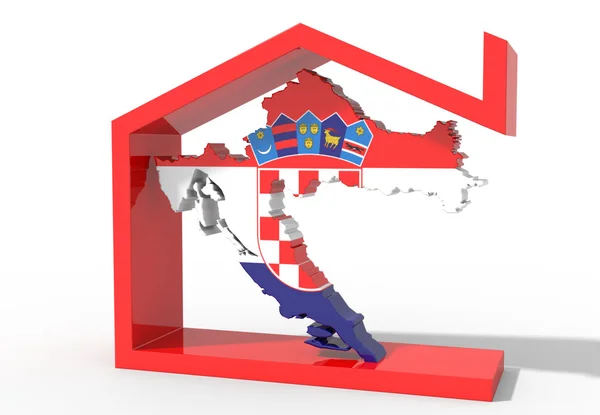 Croacia mapa 3D con símbolo de la casa —  Fotos de Stock