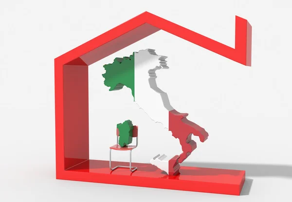 Italy 3D map with house symbol — Stock Photo, Image