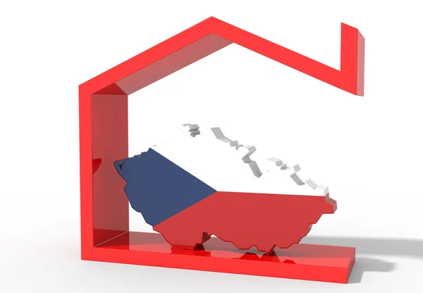 Tjeckien 3d-karta med hus symbol — Stockfoto