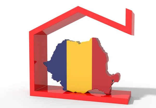 Romania 3D map with house symbol — Stock Photo, Image