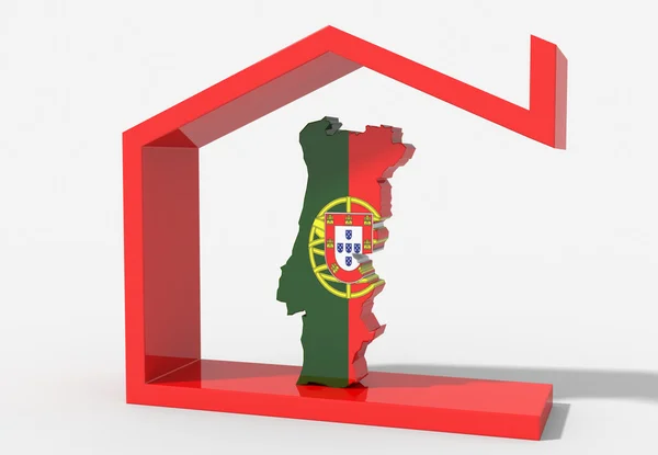 Portugal Mapa 3D con símbolo de la casa — Foto de Stock