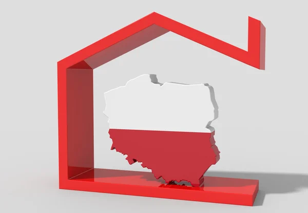Poland 3D map with house symbol — Stock Photo, Image