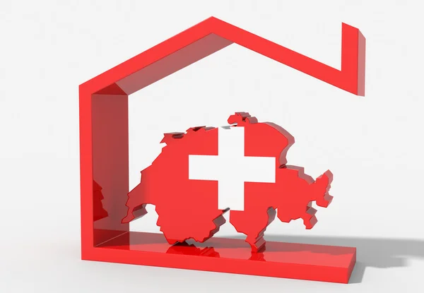 Schweiz 3d-karta med hus symbol — Stockfoto