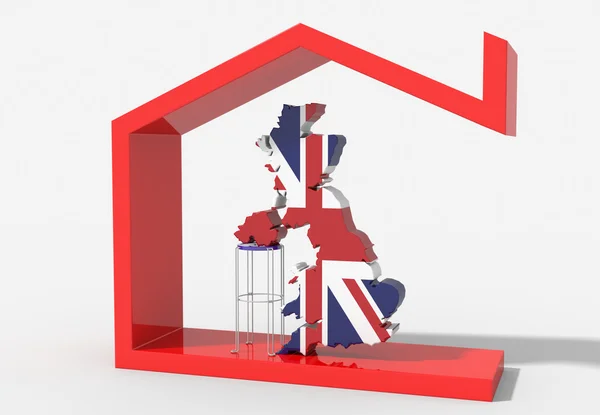 UK 3D-kaart met huis symbool — Stockfoto