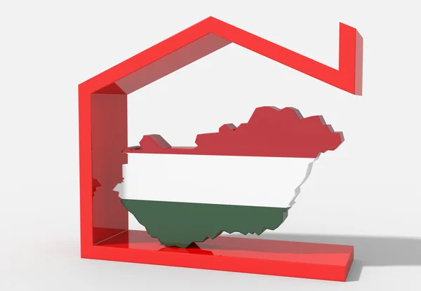 Hongrie Carte 3D avec symbole de la maison — Photo