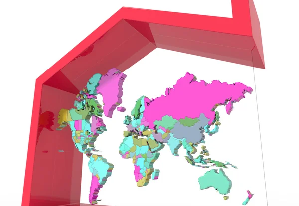 3 d 地球の色をマップと家のシンボル — ストック写真