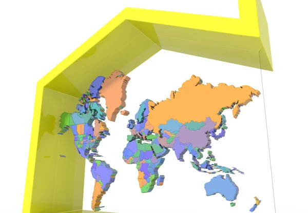 3D mapa Terra barvy a symbolem dům — Stock fotografie