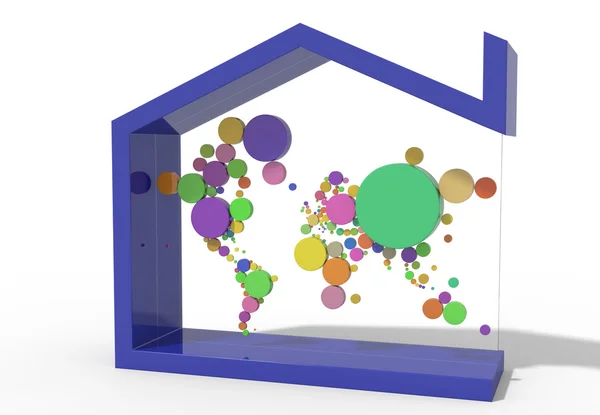 Mapa 3D Terra cores e com símbolo da casa — Fotografia de Stock