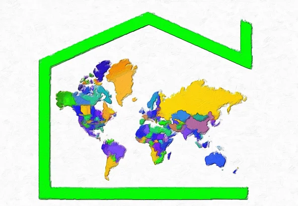3D mapa barev zemi symbolem domu — Stock fotografie