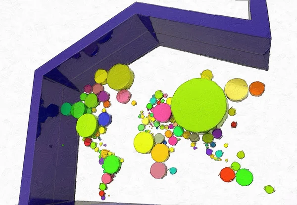 Mapa de cores 3D Terra com símbolo da casa — Fotografia de Stock