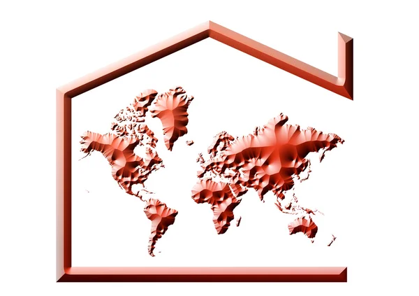 Mapa de cores 3D Terra com símbolo da casa — Fotografia de Stock