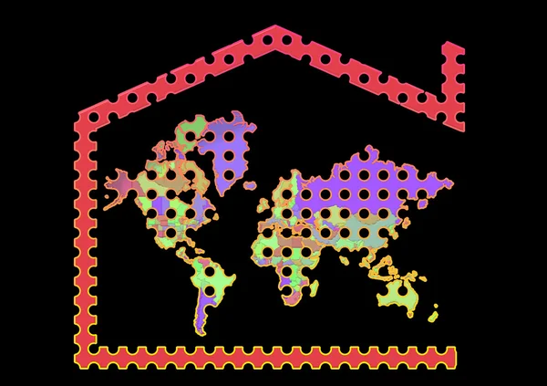Mapa, barevné 3d Earth dům symbolem a pozadí — Stock fotografie
