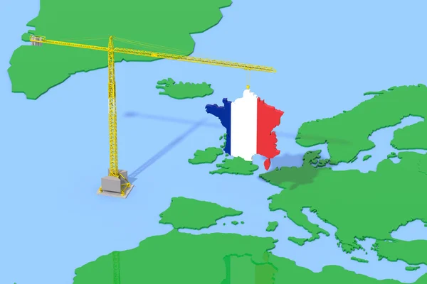 Kraan Frankrijk opstijgen uit de eurozone. om af te sluiten van het concept van de Eurozone — Stockfoto