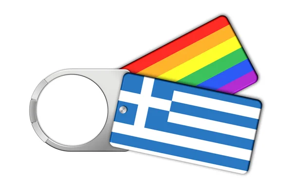 Keychain with flags of Greece and Peace — Stock Photo, Image