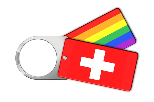 Nyckelring med flaggor i Schweiz och fred — Stockfoto