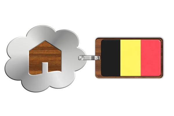 Cloud en huis gemaakt van staal en hout met België vlag — Stockfoto