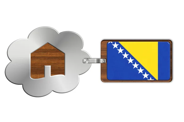 Cloud en huis gemaakt van staal en hout met Bosnië en Herzegovina vlag — Stockfoto