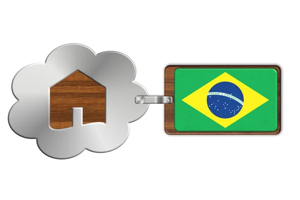 Nube y casa de acero y madera con bandera de Brasil — Foto de Stock