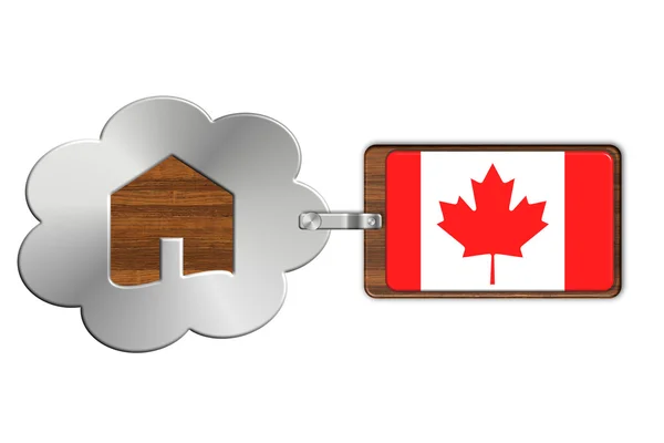 Nuvola e casa di acciaio e legno con bandiera canadese — Foto Stock