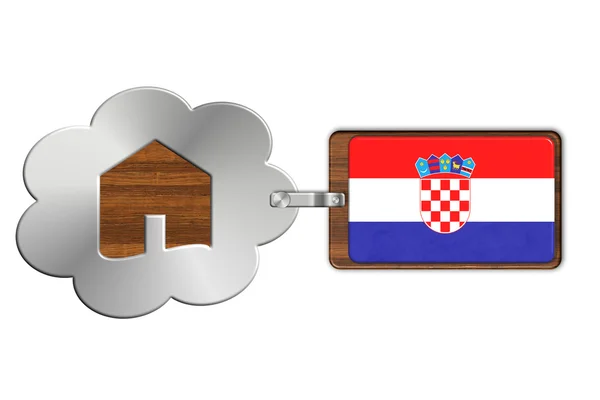 Wolke und Haus aus Stahl und Holz mit kroatischer Flagge — Stockfoto