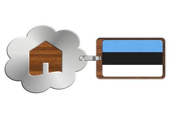 Cloud and house made of steel and wood with Estonia flag — Stock Photo, Image