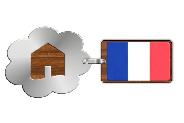 Nube y casa de acero y madera con bandera de Francia — Foto de Stock