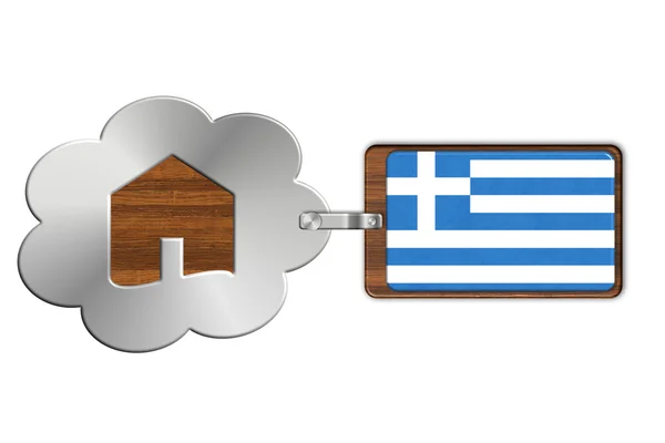 Cloud and house made of steel and wood with Greece flag — Stock Photo, Image