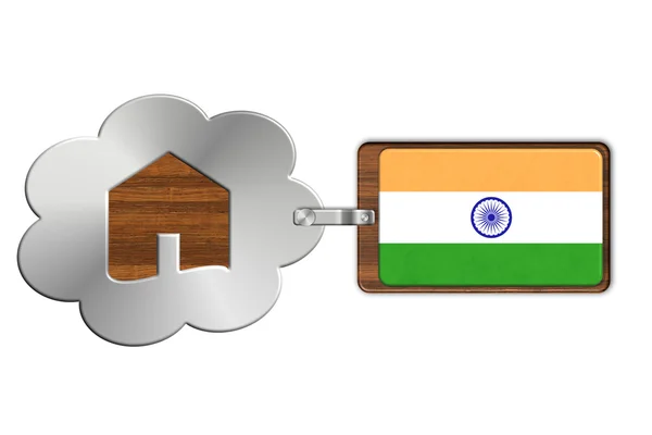 Nube y casa de acero y madera con bandera de la India — Foto de Stock