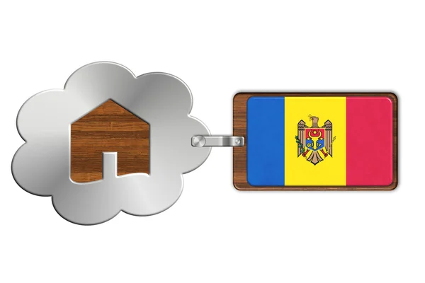 Cloud and house of steel and wood with flag Moldava — Stock Photo, Image