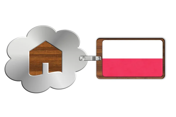 Cloud and house of steel and wood with flag Poland — Stock Photo, Image