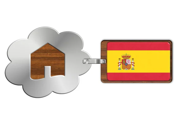 Cloud and house made of steel and wood with Spain flag — Stock Photo, Image