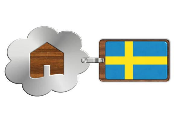 Cloud and house made of steel and wood with Sweden flag — Stock Photo, Image