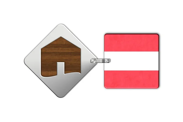 Home simbolo in acciaio e legno con bandiera austriaca — Foto Stock