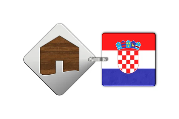 Symbolem domu w stali i drewna z flagą Chorwacja — Zdjęcie stockowe