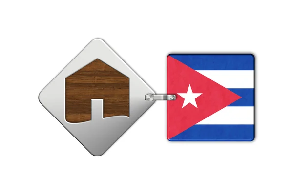 Symbole maison en acier et bois avec drapeau Cuba — Photo