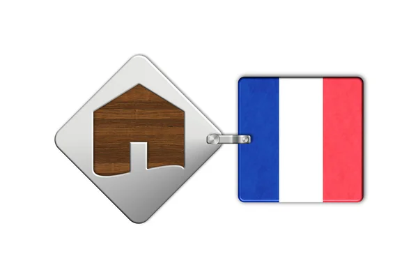 Casa símbolo en acero y madera con bandera Francia — Foto de Stock