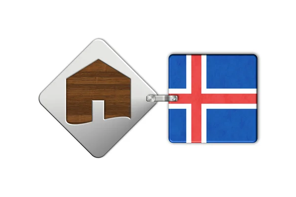 Symbolem domu w stali i drewna z flaga Islandii — Zdjęcie stockowe