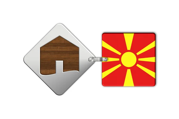 Symbool huis in staal en hout met vlag Macedonië — Stockfoto