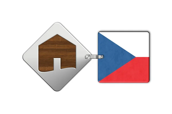 Simbolo casa in acciaio e legno con bandiera Repubblica Ceca — Foto Stock