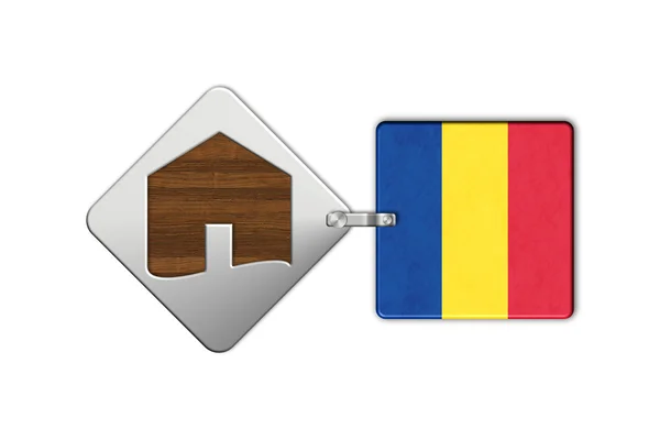 Home symbool gemaakt van staal en hout met Roemenië vlag — Stockfoto