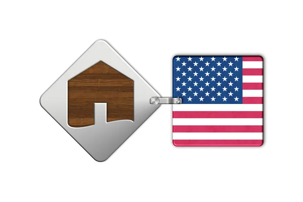 Home symbool gemaakt van staal en hout met Usa vlag — Stockfoto