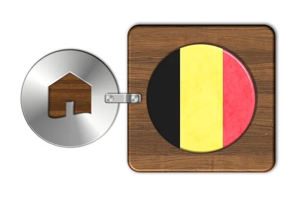 Home symbol made of steel and wood with Belgium flag — Stock Photo, Image