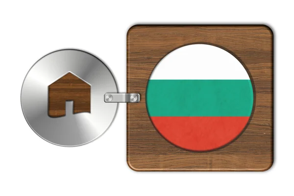 Symbolem domu wykonane ze stali i drewna z flaga Bułgarii — Zdjęcie stockowe