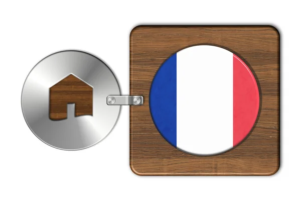 Símbolo de casa de acero y madera con bandera de Francia — Foto de Stock