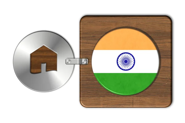 Casa símbolo en acero y madera con bandera India — Foto de Stock