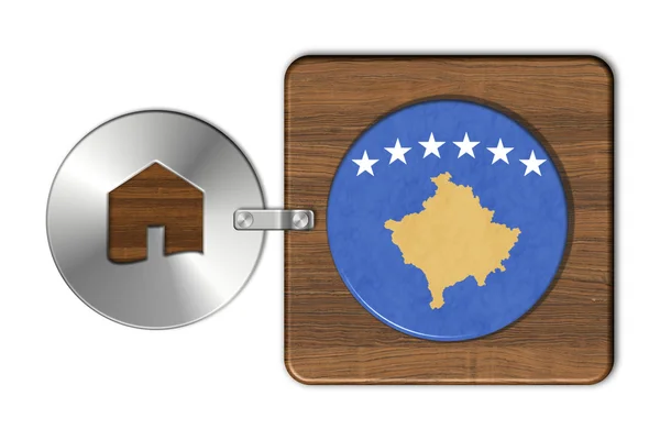 Symbol house in steel and wood with flag Kosovo — Stock Photo, Image