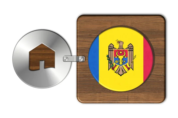 Symbolem domu w stali i drewna z flagą Moldava — Zdjęcie stockowe