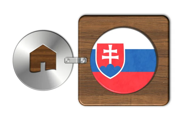 Symbolem domu wykonane ze stali i drewna z flaga Słowacji — Zdjęcie stockowe